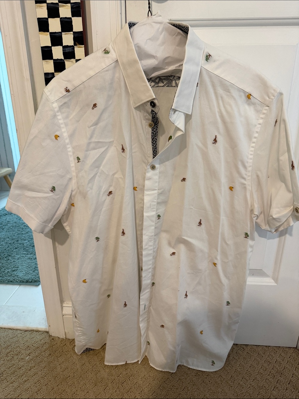 Men's Ted Baker White Short-Sleeve Button-Up Shirt with Micro Embroidery